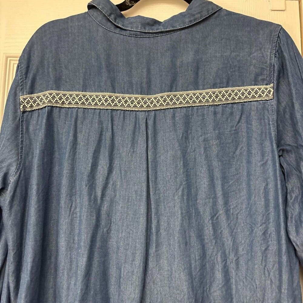 New Directions Dress Womens L Blue 100% Cotton Long Sleeve Button Up Casual - Picture 9 of 9